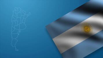 Dynamic Representation of Argentina's National Flag Next to Its Outline Map on a Bright Blue Background video