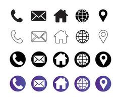 Web icon set. Home, location, call, email, address, globe, mail, website icon. Contact us icon. illustration vector