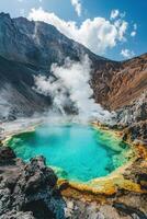 Geothermal Hot Spring with Turquoise Waters near Volcanic Landscape for Nature Posters or Travel Guides photo