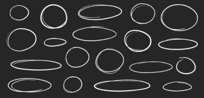 Hand Drawn Crayon Oval Round Shape Set. Line Stroke Chalk Emphasis Circular Frames. vector