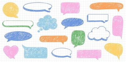 Crayon Speech Bubble Frame. Chalk Talk Balloon. Colorful Dialog Chat Illustrations. vector