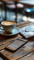 Digital Wallet App Displaying Real-Time Transactions on Smartphone in Urban Cafe for Modern Finance photo