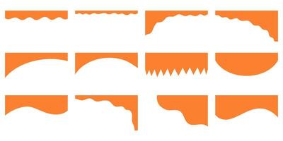 Set of orange abstract wave, arc, and zigzag border shapes. Collection of dynamic edge templates for banners, posters, headers, and graphic design projects. vector