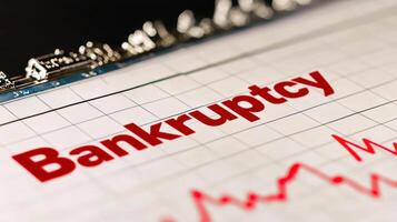 Financial Decline Concept with Bankruptcy Stamp on Downward Trend Chart for Business Analysis photo