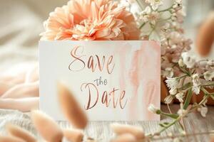 Elegant Watercolor Save the Date Card Design in Soft Peach and Cream Tones photo