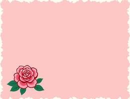 A pink background with a white border, a red rose, and a flower design adjacent to the rose. vector