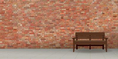 Old red brick wall background with a bench on sidewalk graphic illustration have blank space. vector