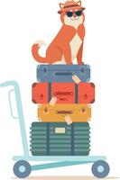A cartoon dog sitting on top of a suitcase vector
