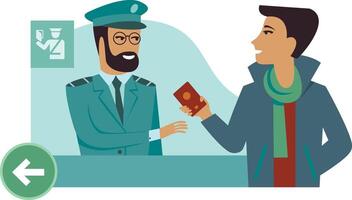 A man is handing a passport to another man vector