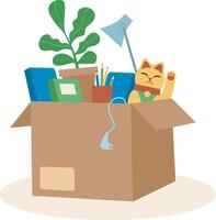 A box with a cat and a plant inside vector
