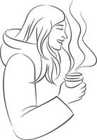 A woman with a cup of coffee in her hand vector