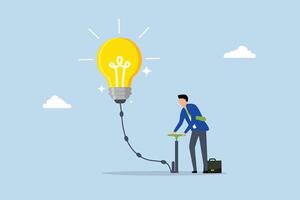 Create new idea, entrepreneur inflate air into large lightbulb concept vector