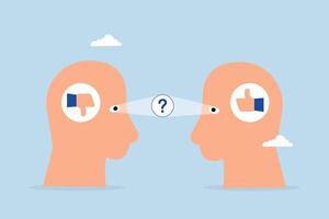 Perception process to interpret information, human head observing an object with varied interpretation. vector