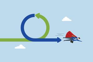 Agile methodology in project management or software development, businessman superhero fly with agile cycle. vector
