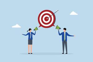 Effective communication for team success and achieve goal, Business individuals communicate with a megaphone towards the same objective. vector