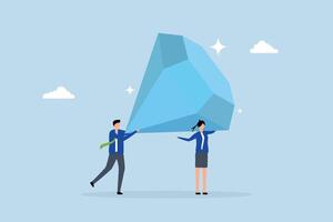 Core value, Business individuals assist in transporting large precious diamond. vector