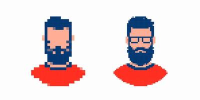 Two pixel art bearded characters with glasses in simple style vector