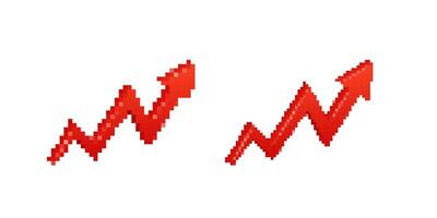 Two growing red arrow graphs in dynamic pixelated zigzag shapes vector