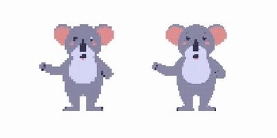 Pixel art koalas with large ears and expressive faces in different poses and gestures vector