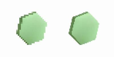 Two simple green hexagons in minimalist style with pixelated edges and soft color tones vector