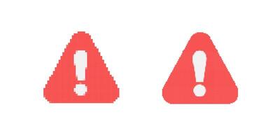 Pixel art red warning signs with exclamation marks vector