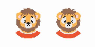 Pixel art lion faces with different hairstyles in a simple color palette vector