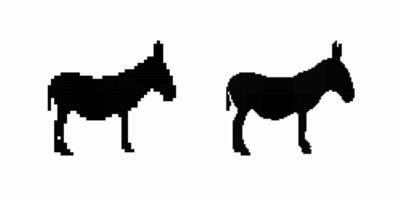 Two simple black silhouettes of donkeys facing each other in side profile view vector