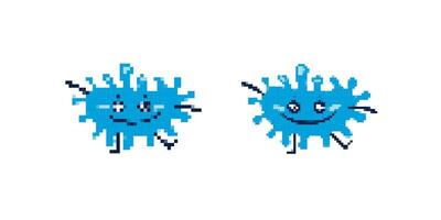 Pixelated blue microbes with smiling faces and unique tentacle-like appendages vector