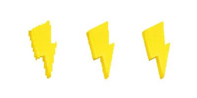 Three yellow lightning bolt symbols in various positions and angles vector