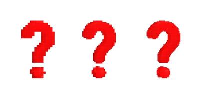 Pixelated red question marks with glossy effect, bold digital punctuation vector