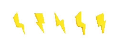 Bright yellow lightning bolt shapes in pixel art style with sharp cool designs vector