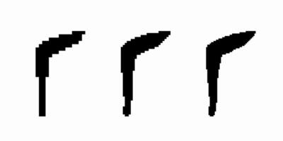 Three black pixelated leaf shapes in bold silhouette with different orientations vector