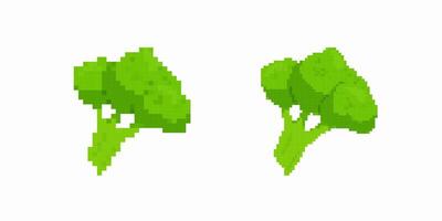 Pixel art broccoli side by side in bright green color with simple design vector