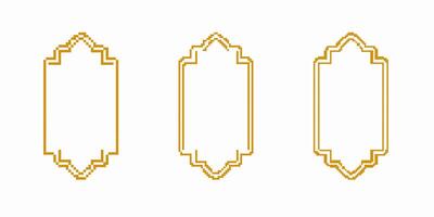 Three geometric orange designs with pixel art style and intricate patterns in vertical alignment vector