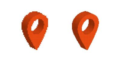 Two simple pixel art orange map pins facing opposite directions with open centers vector