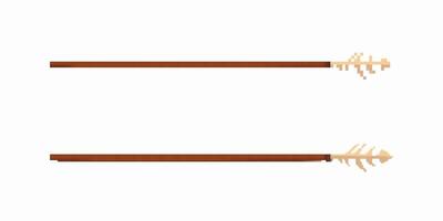 Two pixel art arrows with wooden shafts and simple feather designs at one end vector