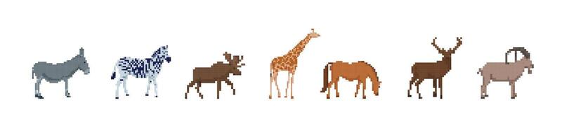 Pixel art animals with unique patterns and styles in a lineup displaying wildlife diversity vector