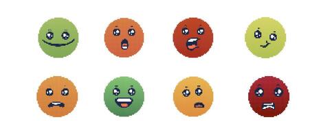 Colorful pixel art faces expressing various emotions in circular designs vector