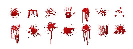 Collection of artistic red paint splatters featuring various shapes and drip patterns vector