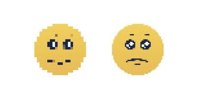Pixel art emoticons displaying contrasting happy and sad facial expressions vector