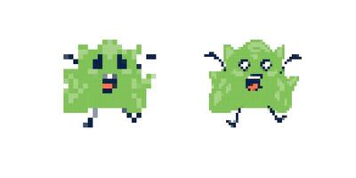 Pixel art monsters displaying excitement and fear in different emotional expressions vector