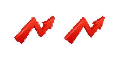 Pixelated and smooth red arrows showing steady upward trend or increase in two styles vector