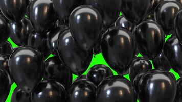 3d render frame of black balloons on a green background video