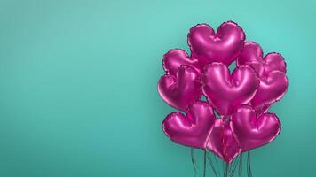 Bunch of air pink balloons of hearts on a birch background video