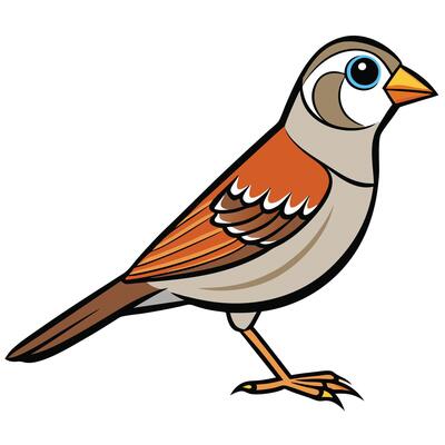 A cartoon sparrow with a brown and white body