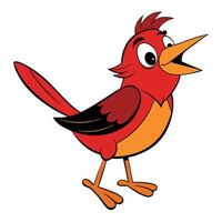 Cartoon bird with red beak and orange tail vector