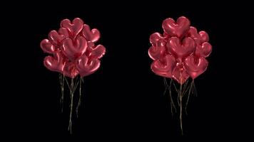 Loop Bundle of red heart-shaped balloons with alpha channel video