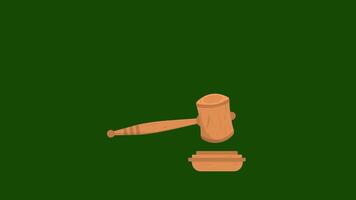 Animated hammer, judge order, gavel knocked, decision making, graphic footage 4k animation on green screen background video
