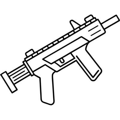 A gun coloring page with a black outline