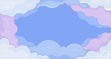 Lo-Fi aesthetic cloudy sky dreamy pastel flat illustration background. Nostalgia and relaxation. Fluffy clouds. Minimalistic artistic cloudscape 2D cartoon backdrop. Colorful scene art image vector